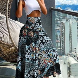 Paisley Print High Waist Wide Leg Pants, Pants, ChicMe catalog
