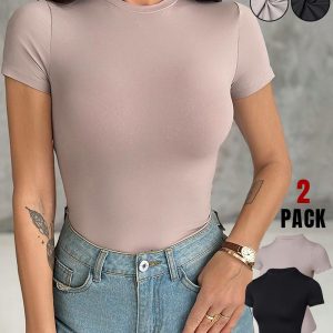 ChicMe ContourX 2-Pack Crewneck Short Sleeve Tee Slim Fit Basic T-Shirts, women T-shirt & Tees, ChicMe catalog