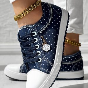 Polka Dot Print Lace-up Round Toe Sneakers, Sneakers, ChicMe catalog