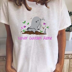 Never Garden Alone Funny Dog Print Crew Neck T-shirt, T-shirts, Lilicloth.com