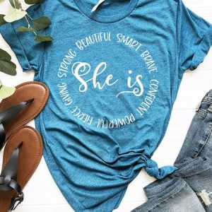 She Is Beatiful Smart Brave Confident Powerful Strong Feminist Tee, T-shirts, Lilicloth.com
