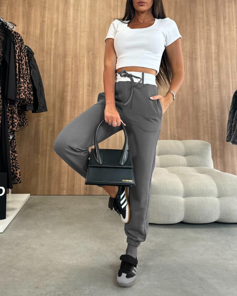 Drawstring Colorblock Stretchy Waist Pockets Design Sweatpants Casual Jogger Pants, women Pants, ChicMe catalog - Image 2