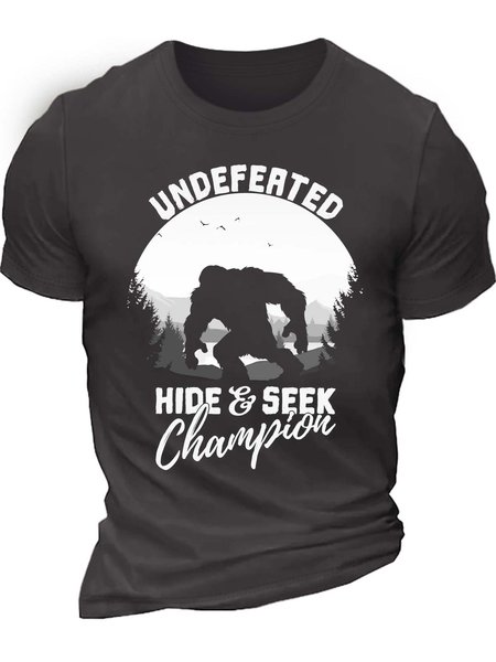Men’s Undefeated Hide & Seek Champion Casual Cotton Crew Neck Text Letters T-Shirt, T-shirts, Lilicloth.com