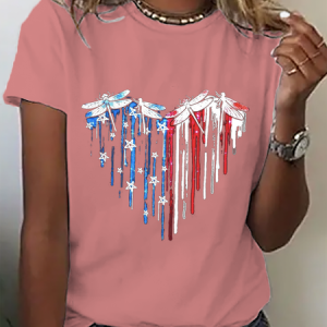 Crew Neck America Flag Casual T-Shirt, T-shirts, Lilicloth.com
