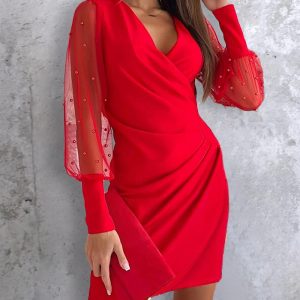 Sheer Mesh Ruched Beaded Party Dress, women Party Dresses, ChicMe catalog