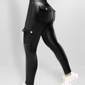 PU Leather High Waist Cargo Pockets Pants, Pants, ChicMe catalog