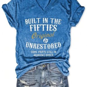 Built In The Fifties Printed V Neck Shirt & Top, T-shirts, Lilicloth.com