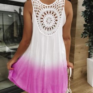 Gradient Tie Dye Print Hollow-out Crochet Lace Summer Dress, women Casual Dresses, ChicMe catalog