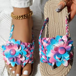 Ombre Floral Pattern Braided Slippers, Slippers, ChicMe catalog