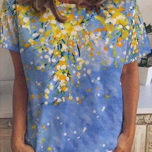Casual Simple Abstract Print Crew Neck Short Sleeve T-Shirt, T-shirts, Lilicloth.com