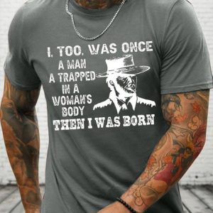 Cotton Then I Was Born Text Letters Loose Casual Crew Neck T-Shirt, T-shirts, Lilicloth.com