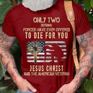 Jesus Christ And The American Veteran Short Sleeve Cotton Short Sleeve T-Shirt, T-shirts, Lilicloth.com