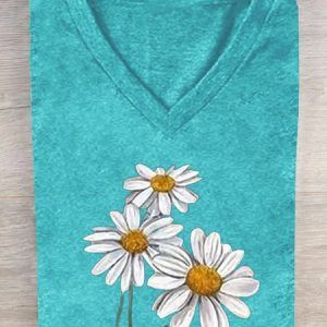Loose Casual Small Daisy T-Shirt, T-shirts, Lilicloth.com