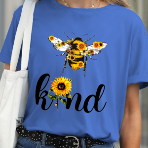 Casual Funny Bee Kind Print Crew Neck T-shirt, T-shirts, Lilicloth.com