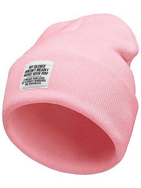 My Silence Dosen't Mean I Agree With You It Means Your Level Of Stupidity Rendered My Speechless Funny Text Letter Beanie Hat, Hats, Lilicloth.com