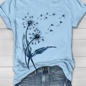 Casual Dandelion Crew Neck Short Sleeve T-shirt, T-shirts, color:Light Blue|size:3XL, catalog Noracora shop