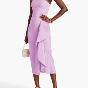 Women's Sleeveless Summer Plain Ruched Dress Strapless Date Going Out Urban Midi H-Line Pink, JustFashionNow Dresses, color:Pink|size:3XL,