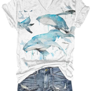 Loose Crew Neck Casual Marine Life T-Shirt, T-shirts, Lilicloth.com