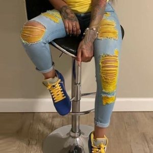 Colorblock Ripped Cutout Casual Jeans, women Jeans, ChicMe catalog