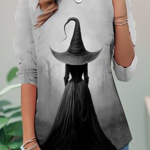 Women's Long Sleeve Tee T-shirt Spring/Fall Halloween Jersey Crew Neck Holiday Going Out Casual Top Gray, JustFashionNow Tops, color:Gray|size:XXL,