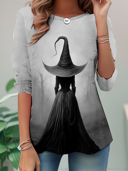 Women's Long Sleeve Tee T-shirt Spring/Fall Halloween Jersey Crew Neck Holiday Going Out Casual Top Gray, JustFashionNow Tops, color:Gray|size:XXL,
