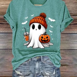 Women's Halloween Printed Casual Crew Neck Loose T-Shirt, T-shirts, Lilicloth.com