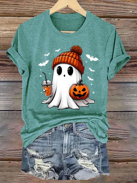 Women's Halloween Printed Casual Crew Neck Loose T-Shirt, T-shirts, Lilicloth.com