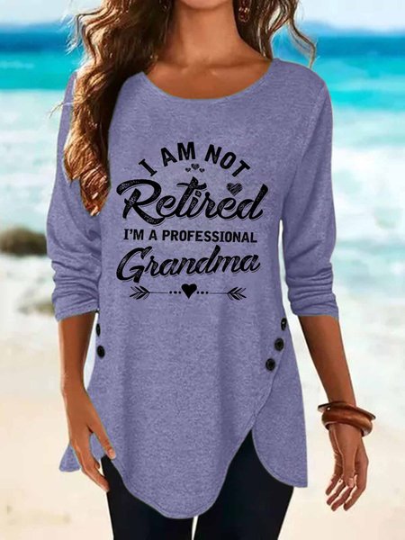 Funny Women I Am Not Retired I Am A Professional Grandma Cotton-Blend Simple Long Sleeve T-Shirt, T-shirts, Lilicloth.com