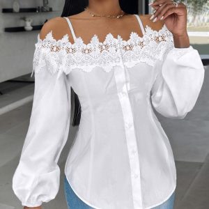 Cold Shoulder Contrast Lace Top, Blouses & Shirts, ChicMe catalog