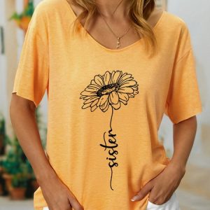 Women Funny Sister cursive type sunflower Cotton-Blend T-Shirt, T-shirts, Lilicloth.com