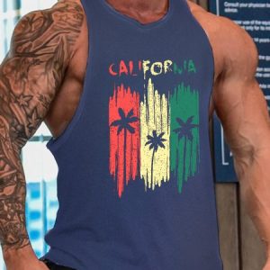 California Vintage Coconut Tree Print Top, Tank Tops, Lilicloth.com