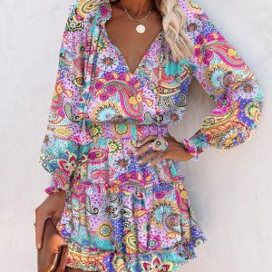 Paisley Print Ruffle Hem Shirred Waist Casual Dress, Print Dresses, ChicMe catalog
