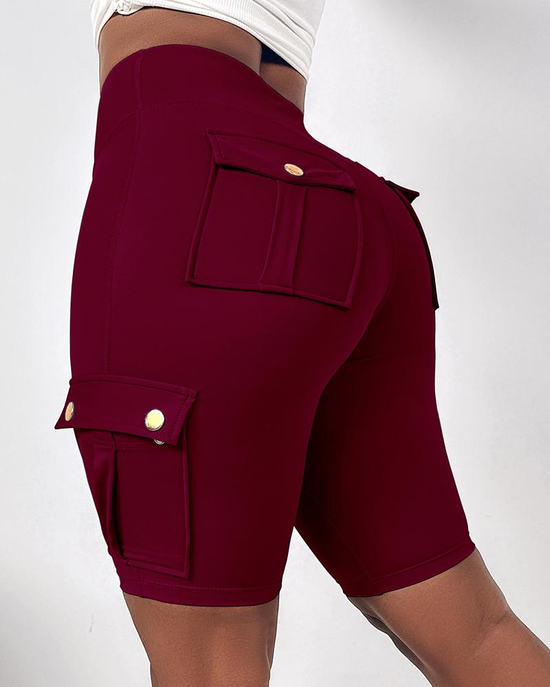 Tummy Control Butt Lifting Active Shorts High Waist Flap Pockets Workout Bermuda Cargo Running Shorts, women Active Shorts, ChicMe catalog - Image 9