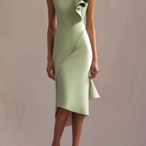 Women's Sleeveless Summer Plain Ruched Dress Crew Neck Date Going Out Urban Midi H-Line, JustFashionNow Dresses, color:Green|size:XXL,