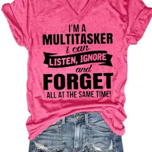 I'm A Multitasker Funny V Neck Letter Short Sleeve T-Shirt, T-shirts, Lilicloth.com