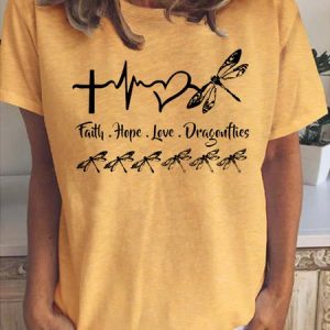 Faith hope love dragonflies round neck short sleeve T-shirt, T-shirts, Lilicloth.com
