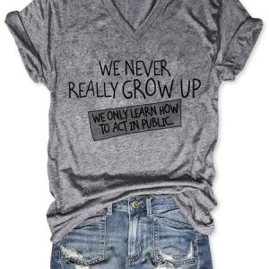 Ageing Graphic Short Sleeve V-Neck Casual Tee, T-shirts, Lilicloth.com