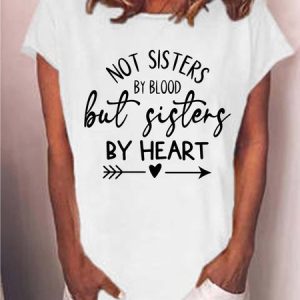 Women Sisters Printing Text Letters Casual Cotton-Blend T-Shirt, T-shirts, Lilicloth.com