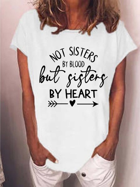 Women Sisters Printing Text Letters Casual Cotton-Blend T-Shirt, T-shirts, Lilicloth.com