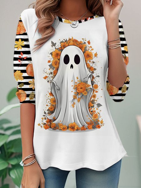 Women's Long Sleeve Tee T-shirt Spring/Fall Striped Jersey Crew Neck Daily Going Out Casual Top, JustFashionNow T-Shirts, color:Orange Red|size:XXL,