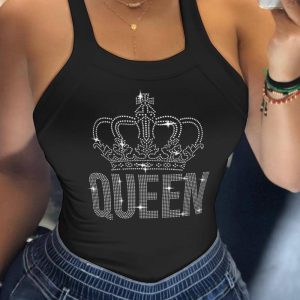 Rhinestone Letter Crown Pattern Tank Top, women Tanks & Crop Tops, ChicMe catalog