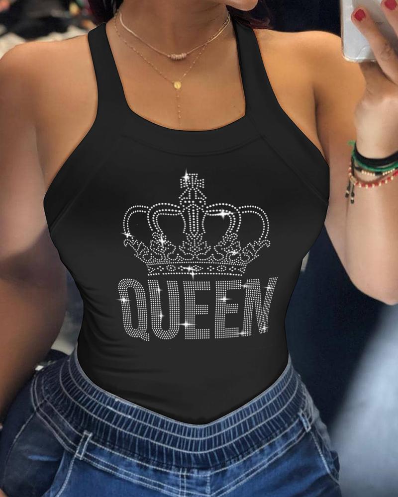 Rhinestone Letter Crown Pattern Tank Top, Tanks & Crop Tops, ChicMe catalog