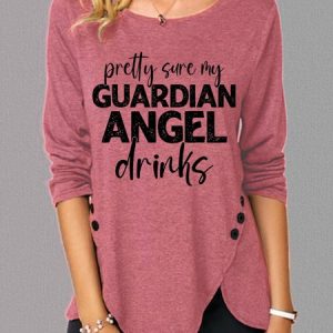 Funny Saying Pretty Sure My Guardian Angels Drinks Cotton-Blend Fit Plain T-Shirt, T-shirts, Lilicloth.com