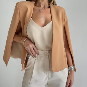 Open Front Shoulder Padded Cape Blazer Coat, women blazer, ChicMe catalog