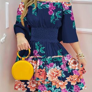 Floral Print Shirred Off Shoulder Dress, Print Dresses, ChicMe catalog