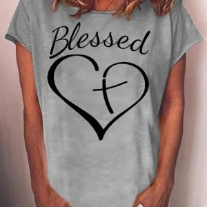Womens Blessed Casual Short Sleeve T-Shirt, T-shirts, Lilicloth.com