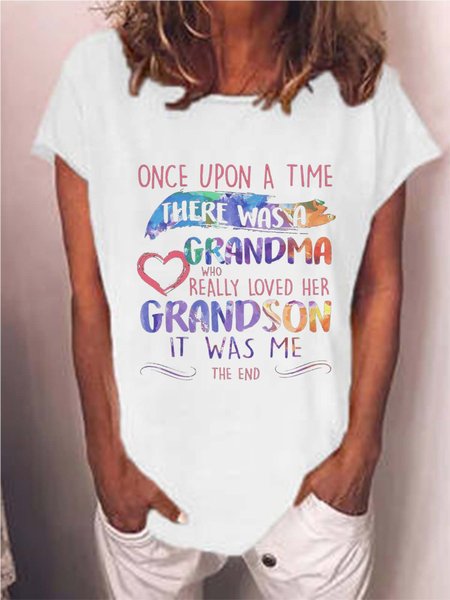 Women Grandma Letter Casual Loose Crew Neck T-Shirt, T-shirts, Lilicloth.com