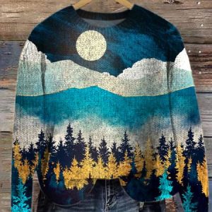 Landscape Painting Crew Neck Simple Loose Sweater, Sweaters, Lilicloth.com
