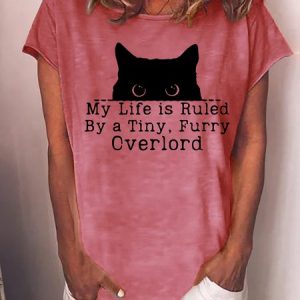 Women My Life Is Ruled By A Tiny Furry Overlord Funny Cat Casual Cotton-Blend T-shirt, T-shirts, Lilicloth.com