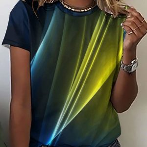 Women Color Block Render Pattern Casual Loose T-Shirt, T-shirts, Lilicloth.com
